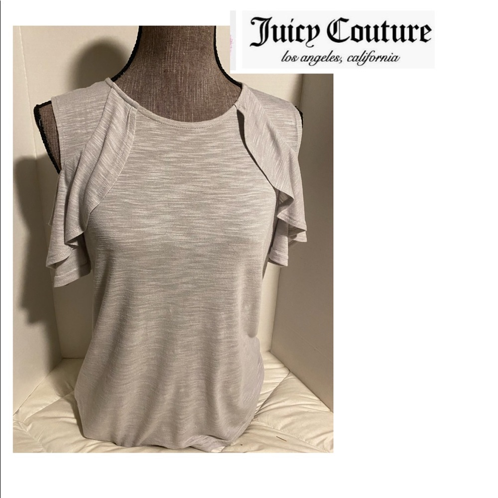 Juicy Couture Size Small
Cold shoulder Light gray heather 
Ruffled front detail